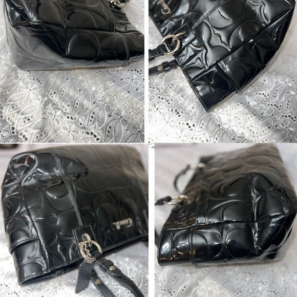 Coach F17728 Black Leather Floral Embossed Tote - Picture 5 of 7